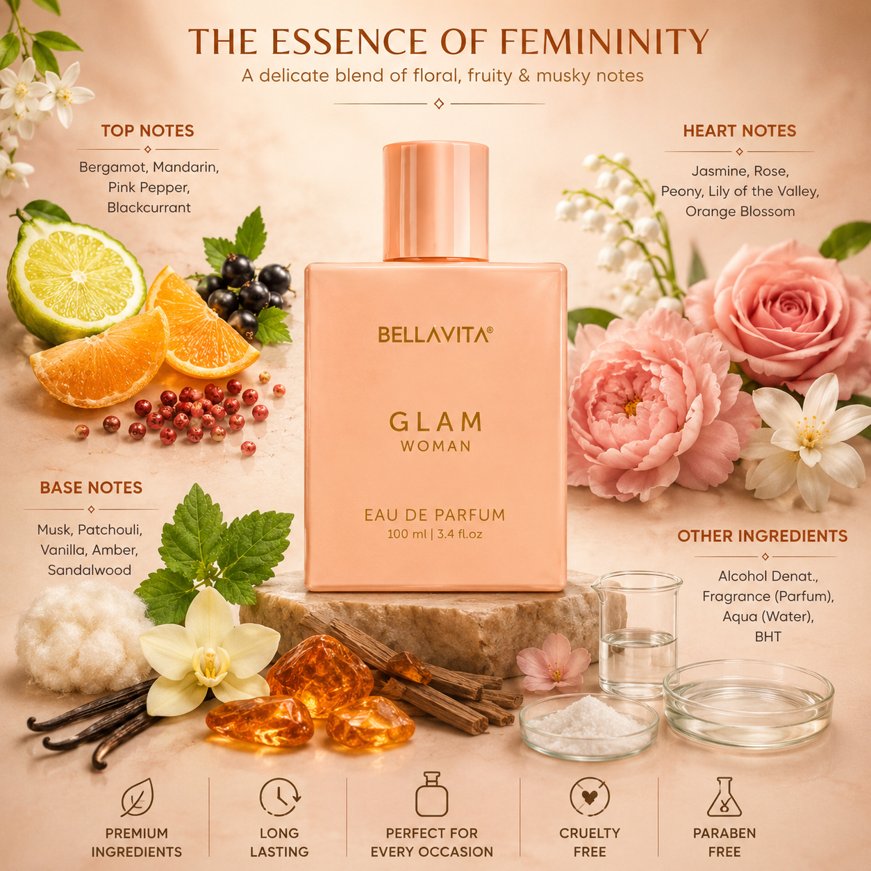 BellaVita GLAM Woman Perfume 100ml – Eau de Parfum for Women