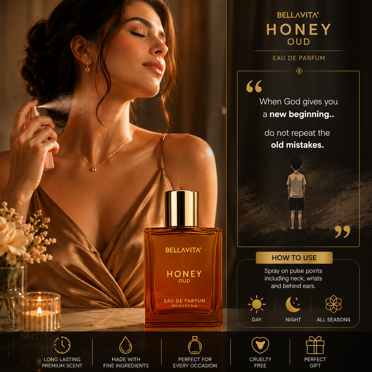 BellaVita Honey Oud Eau de Parfum 100ml | Unisex Perfume