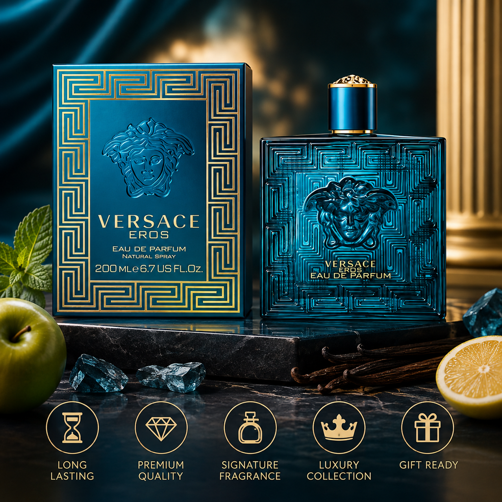 Versace Eros Eau de Parfum for Men 200ml – Woody, Oriental & Fresh Fragrance