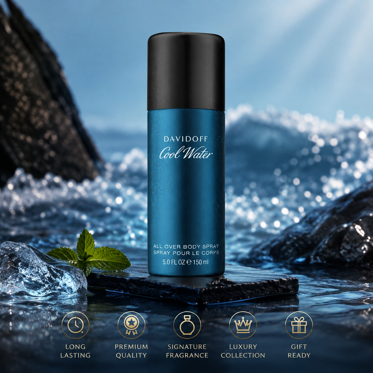 Davidoff Cool Water All Over Body Spray for Men 150ml | Long Lasting Fresh Fragrance