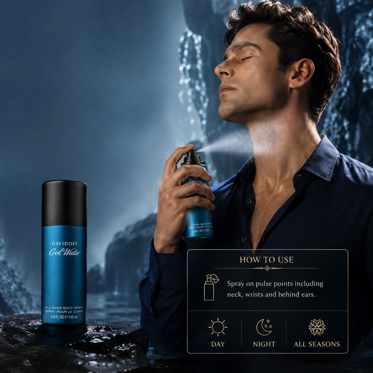 Davidoff Cool Water All Over Body Spray for Men 150ml | Long Lasting Fresh Fragrance