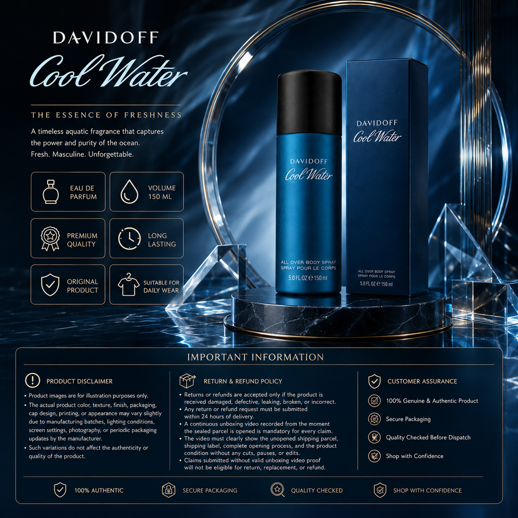 Davidoff Cool Water All Over Body Spray for Men 150ml | Long Lasting Fresh Fragrance