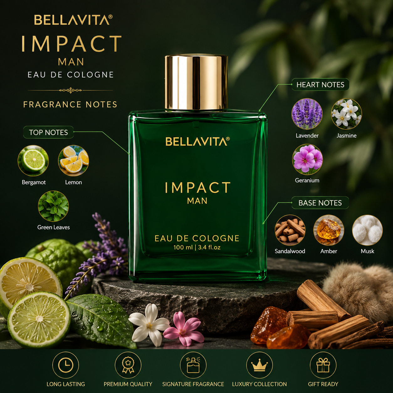 BellaVita Impact Man Eau De Cologne Perfume for Men – 100ml