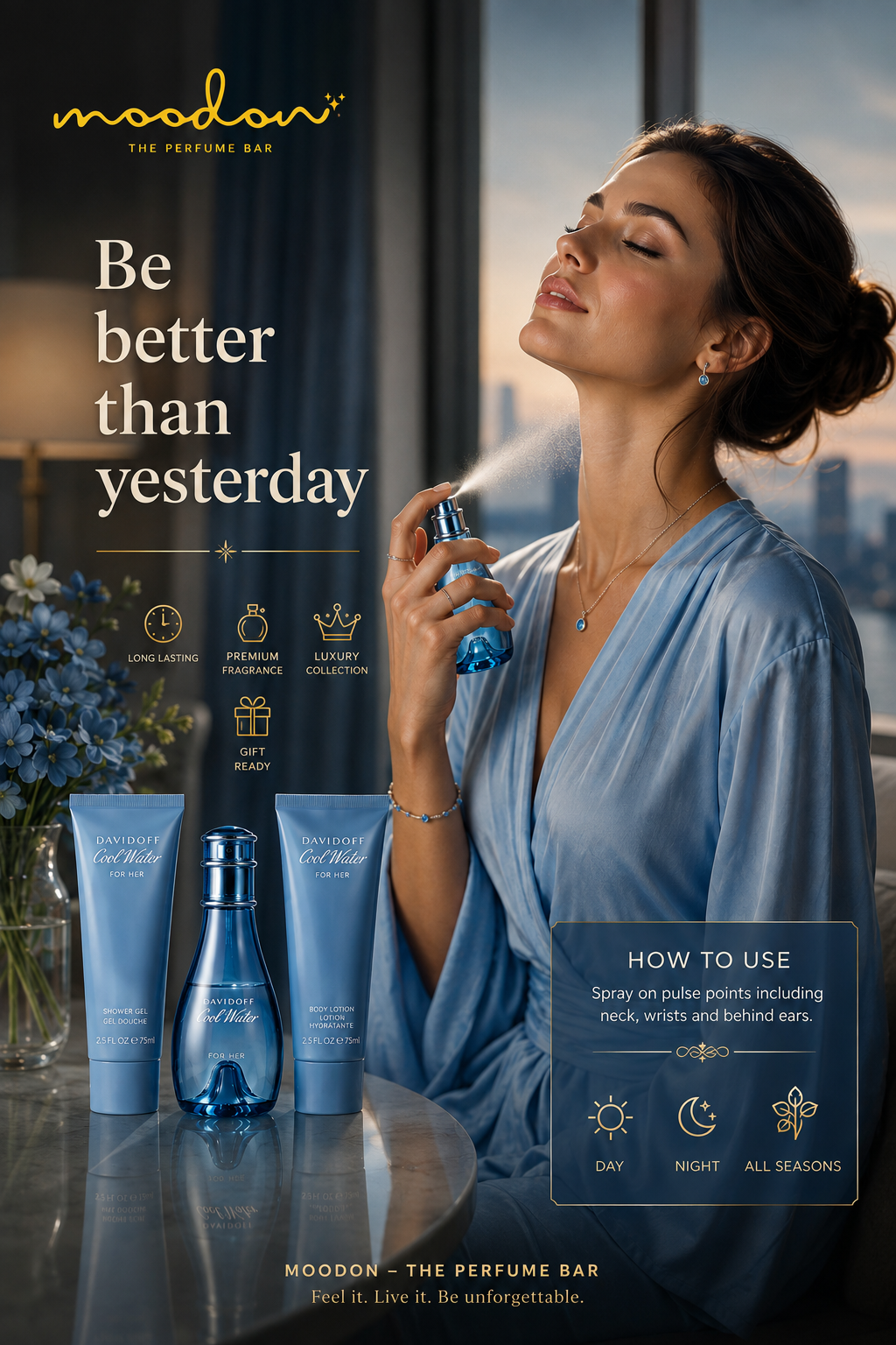 DAVIDOFF Cool Water For Her Eau de Toilette Gift Set 100ml + 75ml Shower Gel + 75ml Body Lotion