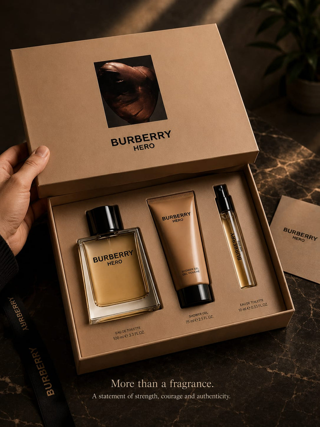 Burberry Hero Eau de Toilette Gift Set for Men – 100ml + Shower Gel 75ml + Perfume Spray 10ml