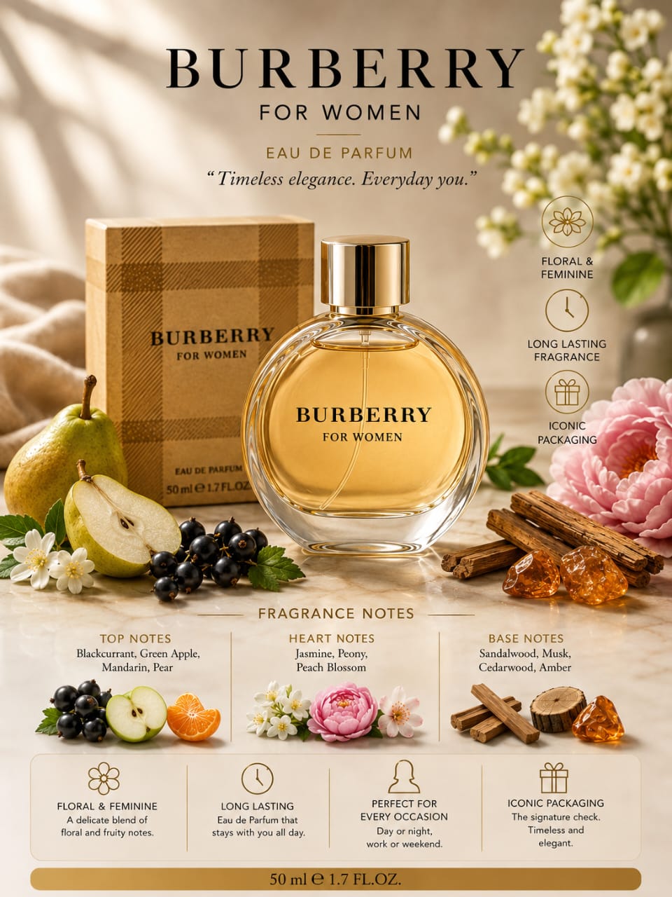 Burberry For Women Eau de Parfum 50ml – Women's Fragrance