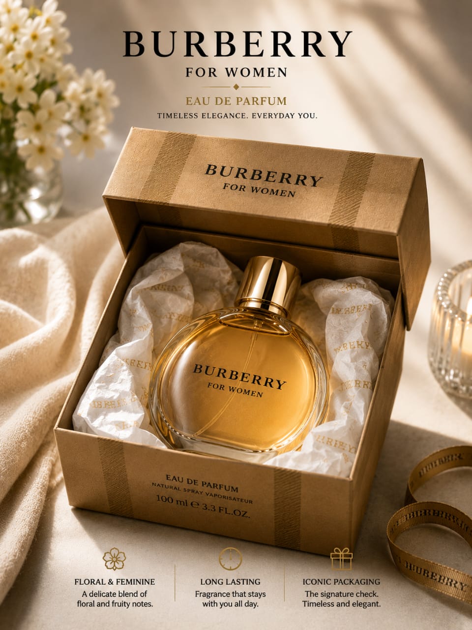 Burberry For Women Eau de Parfum 100ml – Women's Fruity Woody Fragrance