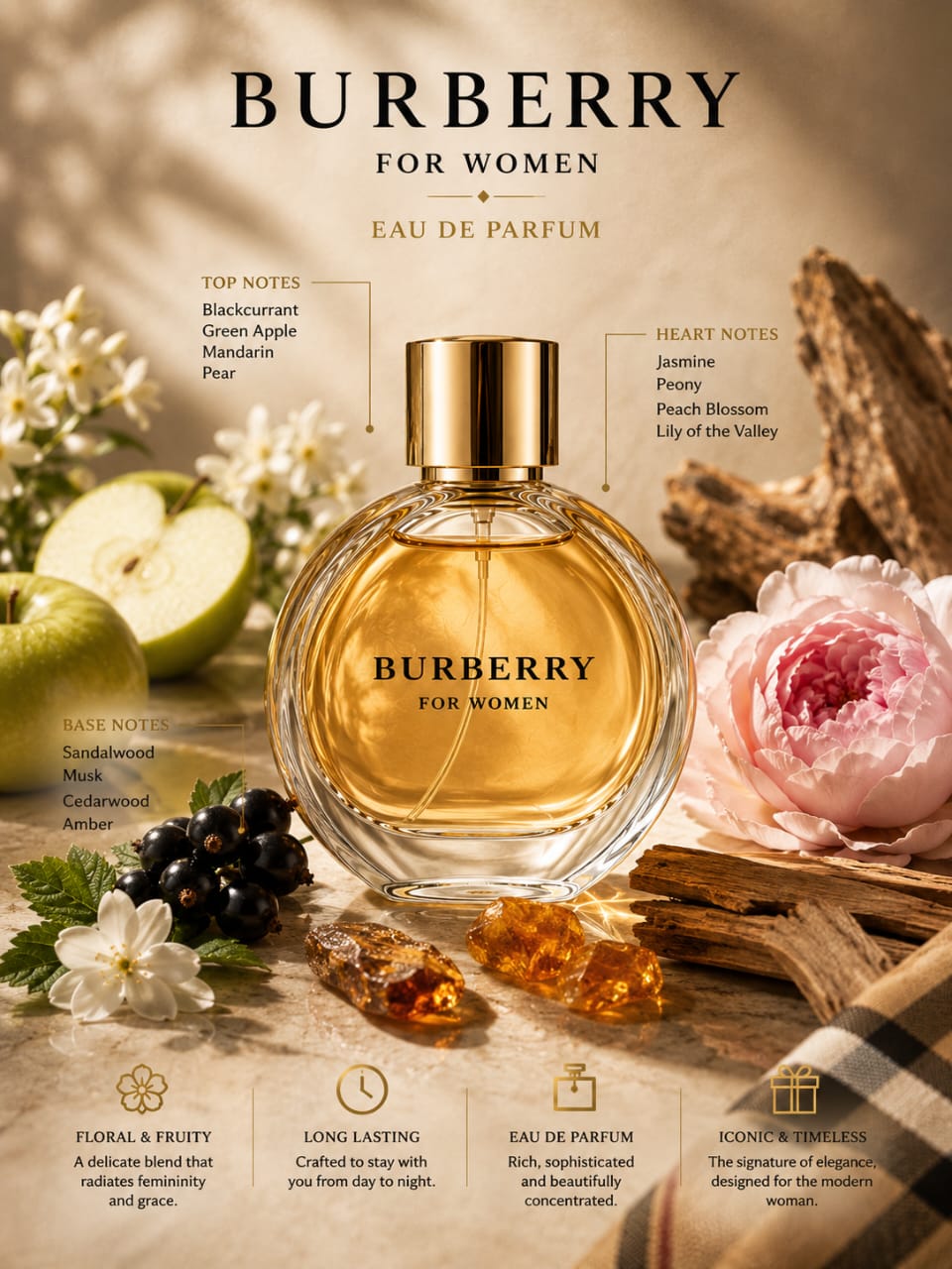 Burberry For Women Eau de Parfum 100ml – Women's Fruity Woody Fragrance