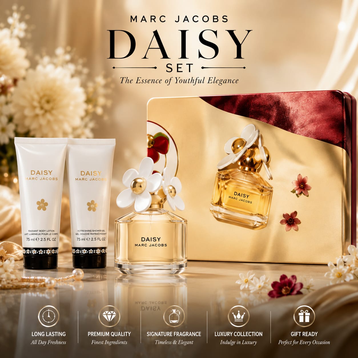 Marc Jacobs Daisy Perfume Gift Set with 75 ml Body Lotion & 75 ml Shower Gel