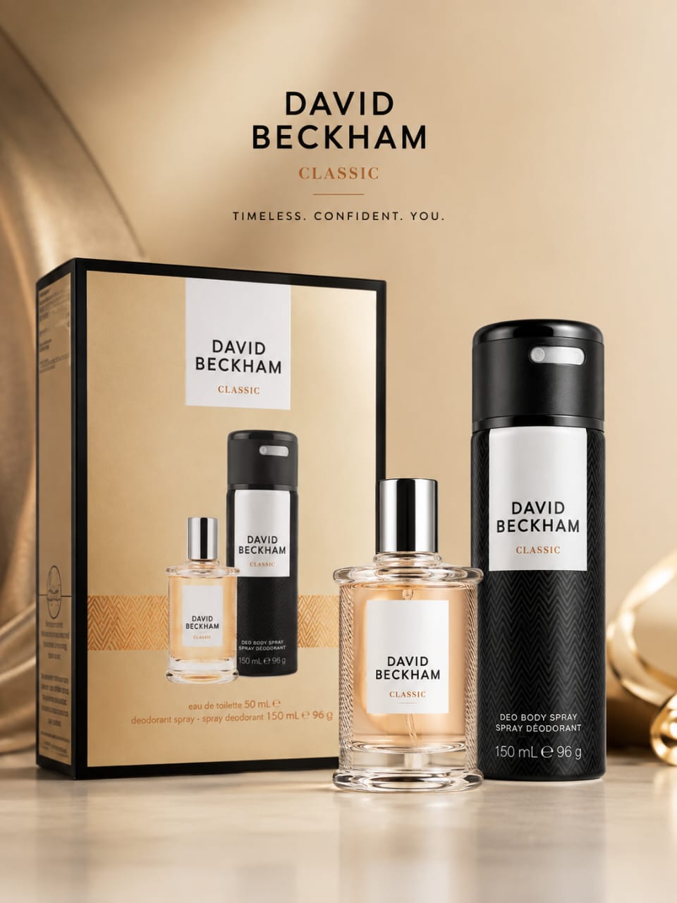 David Beckham Classic Eau de Toilette Gift Set – 50ml + 150ml Deodorant Body Spray
