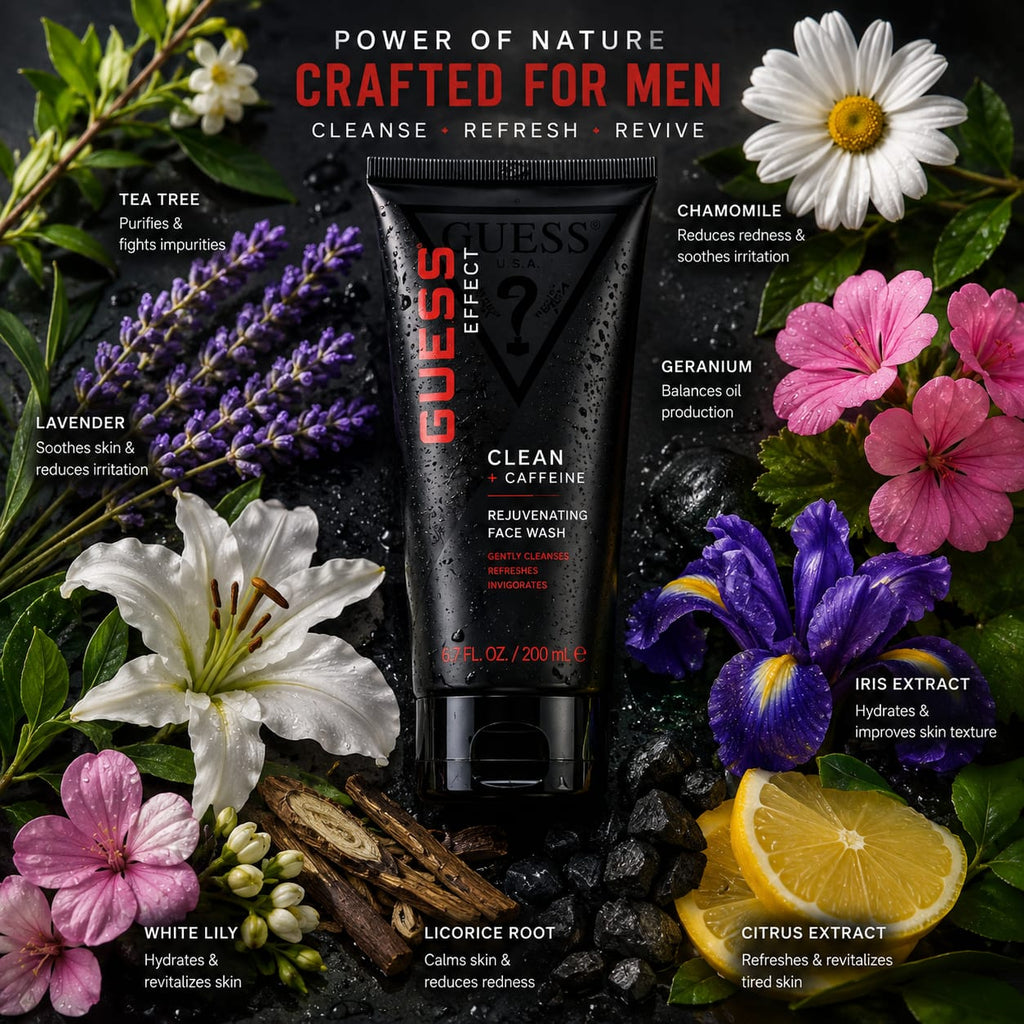 GUESS Effect Clean + Caffeine Rejuvenating Face Wash 200 ml for Men