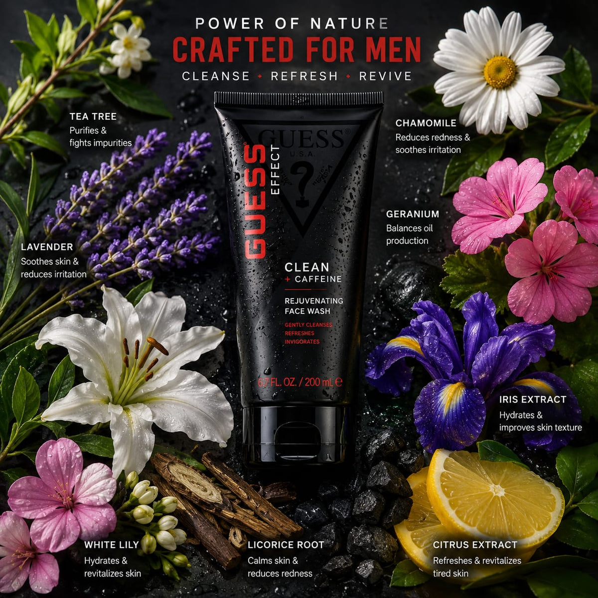 GUESS Effect Clean + Caffeine Rejuvenating Face Wash 200 ml for Men