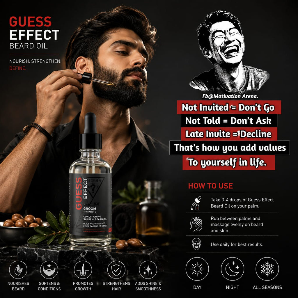 GUESS Effect Beard Oil Groom + Vitamin E – Conditioning Shave & Beard Oil