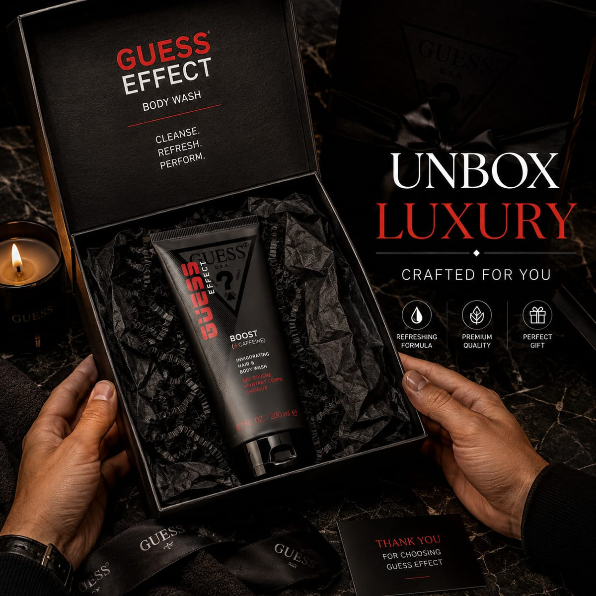 GUESS Effects Boost + Caffeine Invigorating Hair & Body Wash 200ml