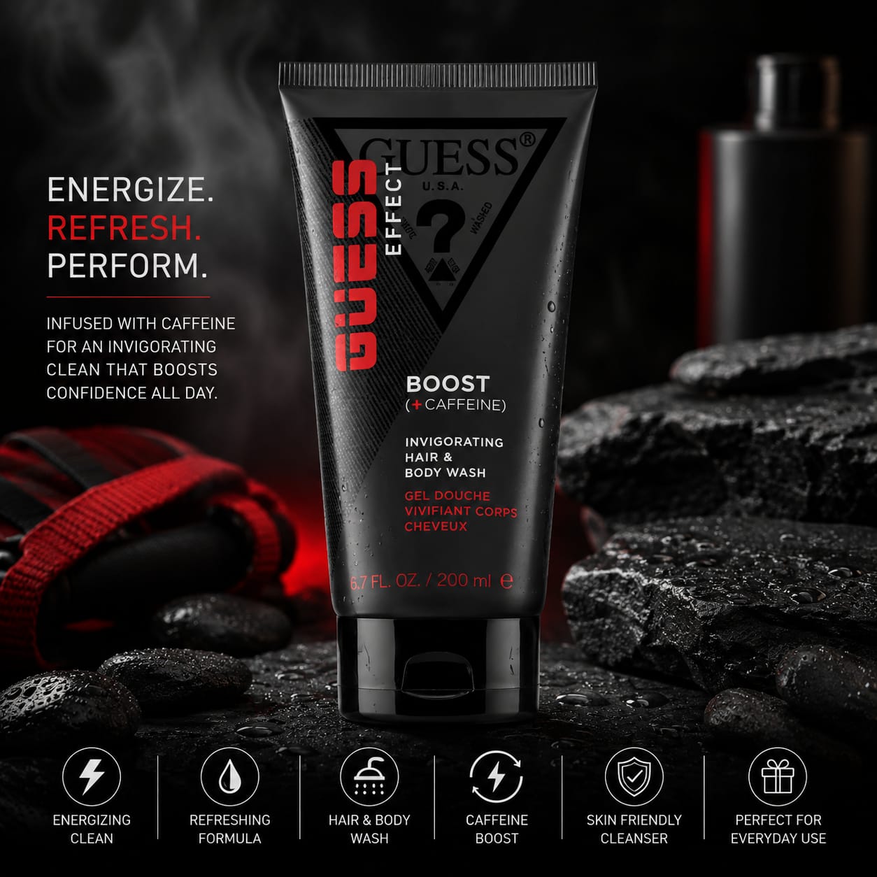 GUESS Effects Boost + Caffeine Invigorating Hair & Body Wash 200ml