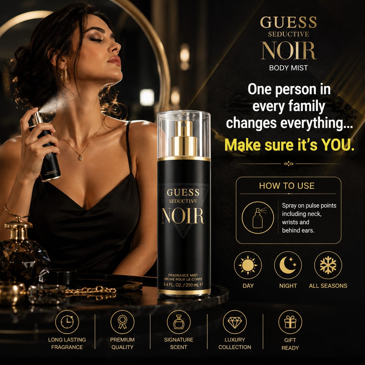 GUESS Seductive Noir Fragrance Mist 250ml – Luxury Body Mist