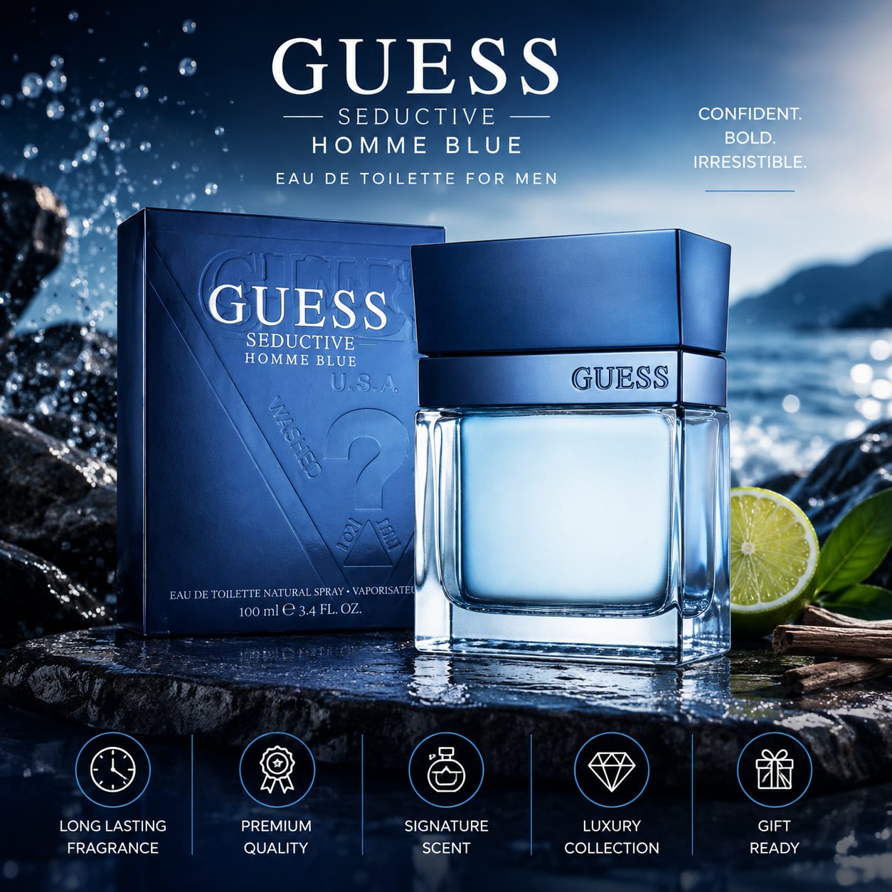 GUESS Seductive Homme Blue Eau de Toilette for Men 100ml
