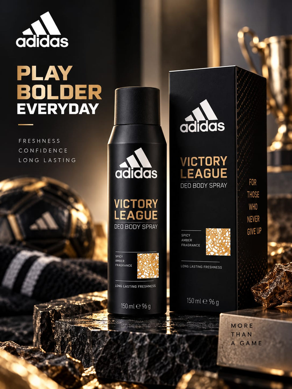 adidas Victory League Deo Body Spray – Spicy Amber Fragrance, 150 ml