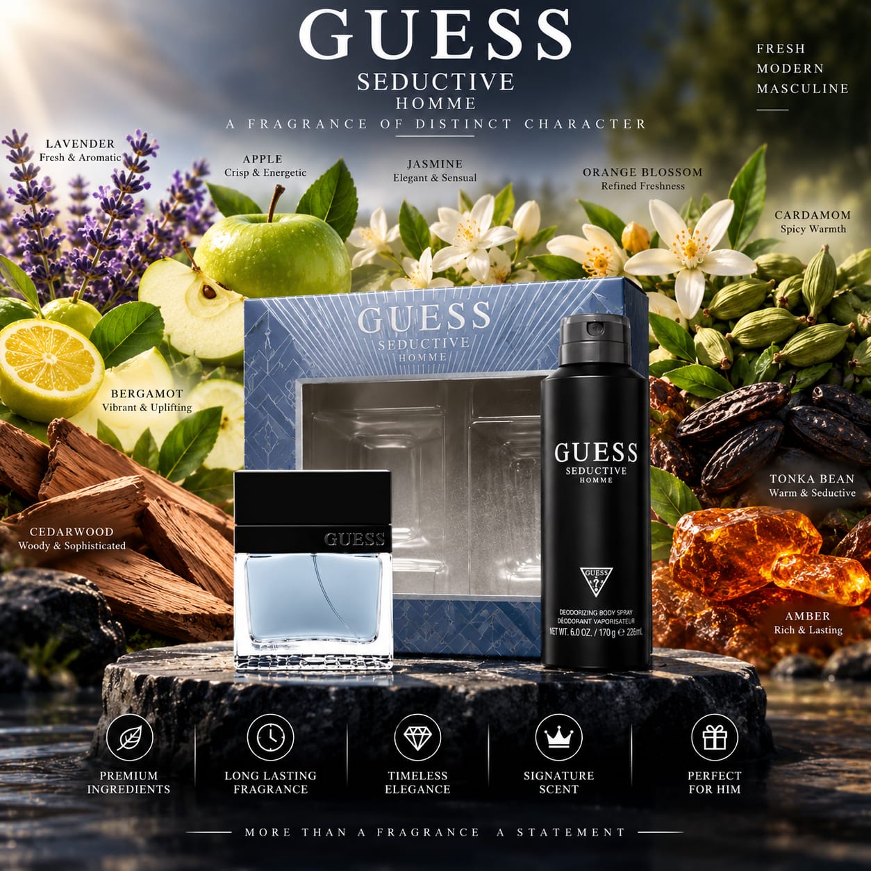 GUESS Seductive Homme Man Set – Eau de Toilette 50ml + Body Spray 170g