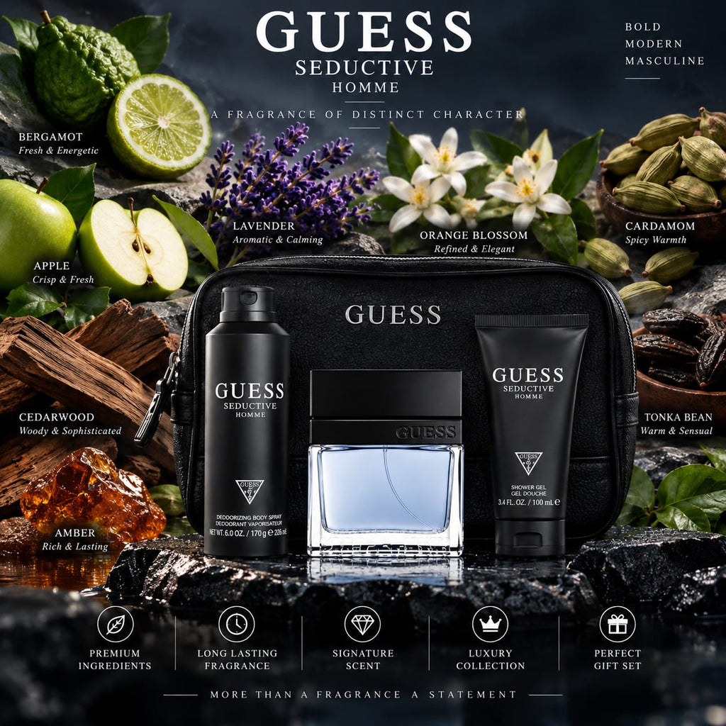 GUESS Seductive Homme Gift Set for Men – EDT 100ml + Shower Gel 100ml + Body Spray