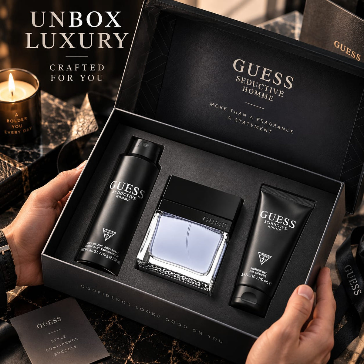 GUESS Seductive Homme Gift Set for Men – EDT 100ml + Shower Gel 100ml + Body Spray